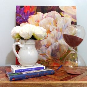 White Peonies in pitcher floral arrangement